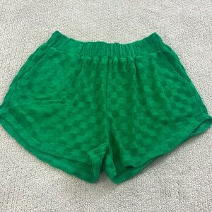 Mixology NYC Green Terry Checkered Shorts with Elastic Waist, Size M WORN ONCE